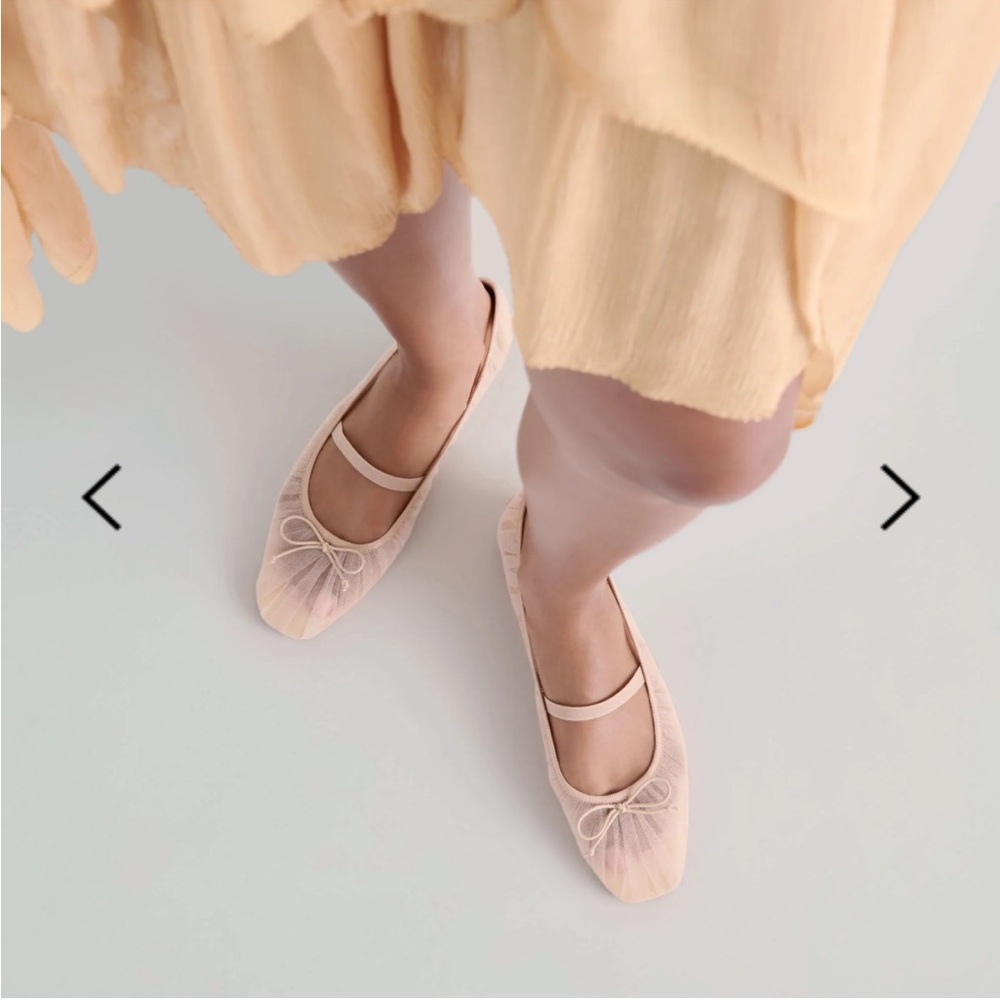 Dolce Vita Raeven Praline Tulle Neutral Nude Beige Mesh Square Toe Ballet Flats - Picture 14 of 16